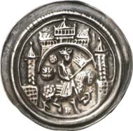 215: Fried Collection - Medieval Coin Art: Mühlhausen (Thuringia). Frederick I, 1152-1190. Bracteate. Probably unedited. Extremely fine. Estimate: 1,500 euros. Hammer price: 11,000 euros.