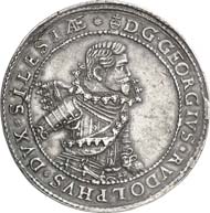 1061: Polonica Reconciliata: Silesia. Liegnitz-Brieg. George Rudolf, 1621-1653. Double reichtsthaler 1622, Liegnitz. Dav. A7725. Of great rarity. Extremely fine. Estimate: 20,000 euros. Hammer price: 34,000 euros.