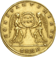 Nr. 1095. Roman Imperial Times. Constantine I the Great, 307-337. Multiple piece, July 335, Nicomedia. Unpublished unique specimen. From private possession in southern Germany, acquired at Münzen & Medaillen AG, Basel, in 1972. Extremely fine. Estimate: 150,000 euros. End result: 644,000 euros.