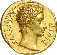 Nr. 71. Old Sable Collection. Augustus, 27 B. C.-A. D. 14. Aureus, 14-12, Lugdunum. RIC 164a. From auction sale NAC 64 (2012), 1063. Very rare. Extremely fine. Estimate: 25,000 euros. End result: 57,500 euros.
