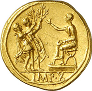 Nr. 71. Old Sable Collection. Augustus, 27 B. C.-A. D. 14. Aureus, 14-12, Lugdunum. RIC 164a. From auction sale NAC 64 (2012), 1063. Very rare. Extremely fine. Estimate: 25,000 euros. End result: 57,500 euros.