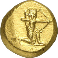Nr. 916. Greeks. Darius I, 522-486. Daric, c. 500-485. Broad planchet. Extremely fine. Estimate: 12,000 euros. End result: 32,200 euros.