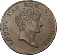Lot 79: Rijksdaalder 1809. Pattern in bronse. Sch. 134b. 26.54 g. About UNC. Extremely Rare. Only a few examples struck. 12,500 euros.