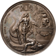 Lot 159. Treaty of Ryswick 1697. In commission of the city of Gouda. Cf. v. Loon III 190var. Silver 74 mm, 113.45 g. About UNC. Extremely Rare. 6,000 euros.