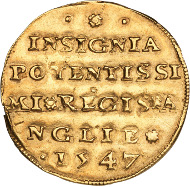 Lot 14 - Edward VI, Coronation 1547, a coin-like gold medal. Sold for £36,000. Prices quoted are hammer price plus buyers premium.