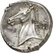 Lot 44: SICULO-PUNIANS (Sicily). Tetradrachm, 320-310. Acquired from Ratto in 1945. Marvelous style! About extremely fine. Estimate: 12,000,- euros. Hammer price: 24,000,- euros.
