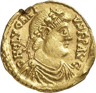 Lot 727: GLYCERIUS, 473-474. Solidus, Ravenna. Extremely rare. About extremely fine. Estimate: 30,000,- euros. Hammer price: 65,000 euros.