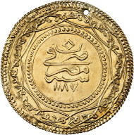 Lot 4285: ISLAM / OTTOMAN EMPIRE. Abd al-Hamid I, 1187-1203 H. (1774-1789). 1 1/2 altin 1187 H. / year 7 (= 1773). Misr Mint. Ziynet coinage following the Istanbul model. Extremey rare. Holed, very fine. Estimate: 1,000,- euros. Hammer price: 10,000,- euros.