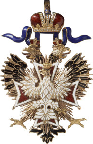 Lot 5261: RUSSIA. Orders and Decorations: Order of the White Eagle. Set of the order's decoration and breast star, not dated (around 1910). I-II. Estimate: 25,000,- euros. Hammer price: 22,000,- euros.