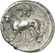 Lot 7079: GREEK COINS. Siculo-Punians (Siciliy). Tetradrachm, 320-310, mobile mint. Very rare. Extremely fine. Estimate: 25,000,- euros. Hammer price: 180,000,- euros.