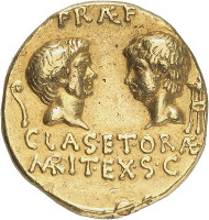 Lot 7818: ROMAN REPUBLIC. Sextus Pompey, + 35. Aureus, 37/6, Sicilian mint. Illustrated in Bahrfeldt, ZfN 28 (1896), pl. X. 231. Very rare. Good very fine. Estimate: 100,000,- euros. Hammer price: 157,500,- euros.