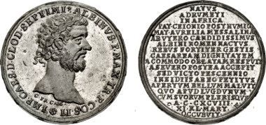 Roman Imperial. Clodius Albinus. AD 195-197. WM Medal. Kaiser-serie. By Christian Wermuth and studio, fl. 1686-1739. Cf. Forrer VI, p. 437 (for series). EF. Price: $245.