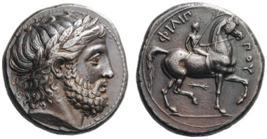 23: Philip II, 359-336 BC. Tetradrachm, Pella, 342/1-337/6. Le Rider 195 (D114/R157). Extremely fine. Estimate: 3,000 CHF. Hammer price: 22,000 CHF.