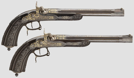 Pair of deluxe percussion pistols, Lebeda in Prague, circa 1840/50. Hammer Price: 18,000 Euros.