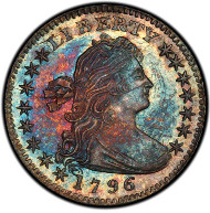 1005: 1796 Draped Bust Half Dime. Logan McCloskey-1. Rarity-3. LIKERTY. Mint State-67+ (PCGS). Estimate: $225,000-$400,000. Price Realized: $411,250.