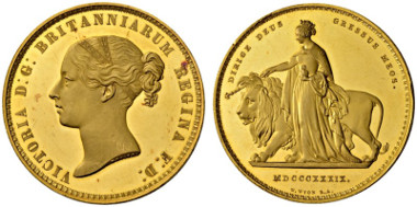 Lot 2030: Victoria, 1837-1901 5 Pounds 1839.