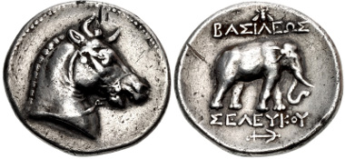405234: SELEUKID EMPIRE. Seleukos I Nikator. 312-281 BC. Tetradrachm. Pergamon mint. SC 1.1; WSM 1528; HGC 9, 23. Good VF, toned, some marks and cleaning scratches. Very rare. From the Friend of a Scholar Collection.
