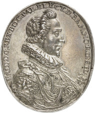 Lot 1706: HRE. Frederick Elector Palatine, 1619-1621. Struck oval-shaped silver medal, 1619, by Chr. Maler on the coronation as King of Bohemia. Extremely rare. Extremely fine to FDC. Estimate: 12,500,- euros. Hammer price: 21,000,- euros.