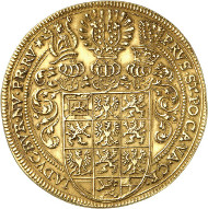 Lot 4209: BRANDENBURG-ANSBACH. Frederick, Albrecht and Christian, 1625-1634. 5 ducats 1629, Nuremberg. Unique. Extremely fine. Estimate: 20,000,- euros. Hammer price: 38,000,- euros.