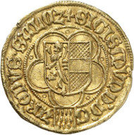 Lot 5502: SALZBURG. Sigismund of Volkersdorf, 1452-1461. Gold gulden n. d., Salzburg. 2nd specimen known to exist. Extremely fine. Estimate: 75,000,- euros. Hammer price: 85,000,- euros.