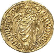 Lot 5502: SALZBURG. Sigismund of Volkersdorf, 1452-1461. Gold gulden n. d., Salzburg. 2nd specimen known to exist. Extremely fine. Estimate: 75,000,- euros. Hammer price: 85,000,- euros.