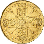 Lot 6192: GREAT BRITAIN. Anne, 1702-1714. 5 guineas 1706, London. Vogel Coll., ex Künker Auction 230 (2013), 6656. Very rare. Extremely fine. Estimate: 20,000,- euros. Hammer price: 60,000,- euros.