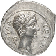Lot 8549: ROMAN IMPERIAL TIMES. Augustus, 30 BC - AD 14. Denarius, 28 BC, Italian mint. Ex Tkalec Auction (2011), 134. Very rare. Extremely fine to FDC. Estimate: 35,000,- euros. Hammer price: 55,000,- euros.