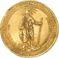 Lot 43: BRUNSWICK-WOLFENBÜTTEL. Frederick Ulrich, 1613-1634. Gold löser of 17 gold gulden 1625, Goslar or Zellerfeld. Made of metal mined from the St. Jakob Mine at Lautenthal. Specimen from the Pogge and Vogelsang Collection. Unique. Extremely fine. Estimate: 150,000,- GBP. Hammer price: 650,000,- GBP.