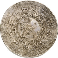 Lot 8: BRUNSWICK-WOLFENBÜTTEL. Julius, 1568-1589. Löser of 10 reichsthaler 1583, Heinrichstadt (Wolfenbüttel), with struck cipher of value. Extremely rare. Very fine. Estimate: 20,000,- GBP. Hammer price: 46,000,- GBP.