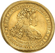 Lot 226: BRANDENBURG-FRANCONIA. Christian Ernest, 1655-1712. 2 ducats 1695, Bayreuth. Made of metal mined from the mines at Goldkronach. Extremely rare. Extremely fine. Estimate: 20,000,- GBP. Hammer price: 50,000,- GBP.