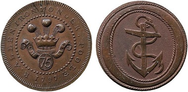 Lot 2628: Dorsetshire, Poole, Richard Allen. Copper Halfpenny, 1797 (one of only two known to exist). Sold: £4,080.