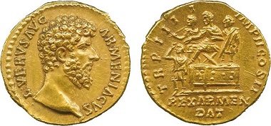 Lot 27: Roman, Lucius Verus (AD 161-169), Gold Aureus. Sold: £21,000.