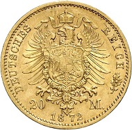 Lot 4073: GERMAN EMPIRE. Saxe-Coburg-Gotha. Ernest II, 1844-1893. 20 mark 1872. J. 270. Very rare. Good very fine. Estimate: 50,000 euros. Hammer price: 60,000 euros.