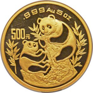 Lot 29333: People's Republic gold Panda Proof, 500 Yuan (5 oz), 1993, PR69 Ultra Cameo NGC, KM 482. Realized $45,410.