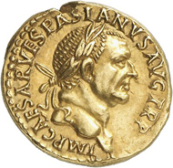 Lot 541: VESPASIAN, 69-79. Aureus 71, Lugdunum. Rv. IVDAEA DEVICTA. Extremely rare. Extremely fine. Estimate: 30,000,- euros. Hammer price: 300,000,- euros.