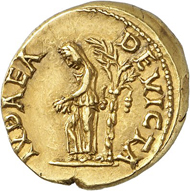 Lot 541: VESPASIAN, 69-79. Aureus 71, Lugdunum. Rv. IVDAEA DEVICTA. Extremely rare. Extremely fine. Estimate: 30,000,- euros. Hammer price: 300,000,- euros.
