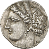 Lot 135: SICULOPUNIANS (Sicily). 5 shekels (decadrachm), around 264. Very rare. Extremely fine. Estimate: 75,000,- euros. Hammer price: 85,000.- euros.