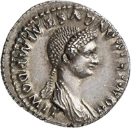 Lot 573: DOMITIA. Denarius, 82/3 Rome. Rare. Extremely fine. Estimate: 4,000,- euros. Hammer price: 26,000,- euros.