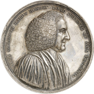 Lot 4374: GREAT BRITAIN. Silver medal 1789 by W. Mossop on the commencement of construction of the Armagh Observatory and its founder Archbishop Robinson. Very rare. Extremely fine. Estimate: 400,- euros. Hammer price: 5,500,- euros.