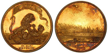 1038155: INDIA-BRITISH. 1799 Gilt Silver Medal. PCGS SP62. 3,950 USD.