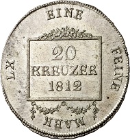 Lot 4566: Saxe-Meiningen. Louise Eleonore as tutor. 20 kreuzers 1812, Saalfeld. Only 4 specimens known. FDC. Estimate: 12,000 euros. Estimate: 22,000 euros.