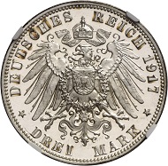Lot 4769: German Empire. Frederick August III, 1904-1918. 3 marks 1917 E.