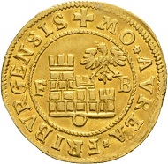 Lot 5145: Switzerland. Gold gulden 1599 Fribourg. Nearly extremely fine. Estimate: CHF 25,000. Hammer Price: CHF 34,000.