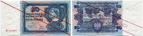 Lot 7447: Poland. Bank Polski 10 Zlotych January 2, 1928. Pattern. Uncirculated. Estimate: CHF 300. Hammer Price: CHF 2,600.