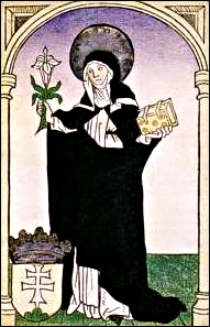 Saint Margaret of Hungary in a medieval book illustration.