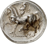 Lot 5: Celts. Imitation of Philip II. Kroisbach mit Reiterstumpf type. Tetradrachm, ca. 100-50 BC. Extremely fine to FDC. Estimate: 3,000,- euros. Hammer price: 5,000,- euros.