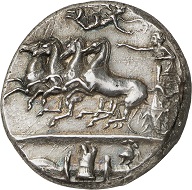 Lot 98: Syracuse (Sicily). Decadrachm, ca. 400-390. Extremely fine. From the Comte René Philipon Collection (1870-1936) and the Aynard Collection, from sale 1913, No. 22. Estimate: 50,000,- euros. Hammer price: 110,000,- euros.
