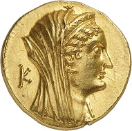 Lot 388: Arsinoe II, Queen (Egypt). AV-octodrachm, Alexandria, 144-116. Acquired from SKA, Bern, on October 3, 1981. Extremely fine to FDC. Estimate: 20,000,- euros. Hammer price: 24,000,- euros.