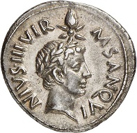 Lot 456: Augustus, 27 BC-AD 14. Denarius, 17 BC, mint master M. Sanquinius. From Künker sale 89 (2004), No. 2025. Extremely fine. Estimate: 800,- euros. Hammer price: 4,200,- euros.