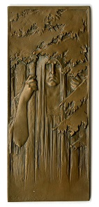 Stanislas Sucharda, Woman and Tree, bronze, uniface, 100 x 42mm.